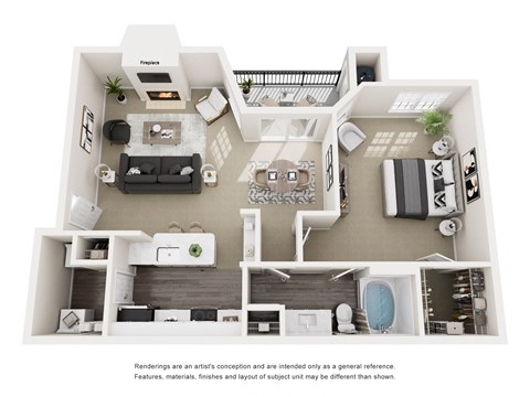 Floor plan for 1 bed, 1 bath, 850 sqft